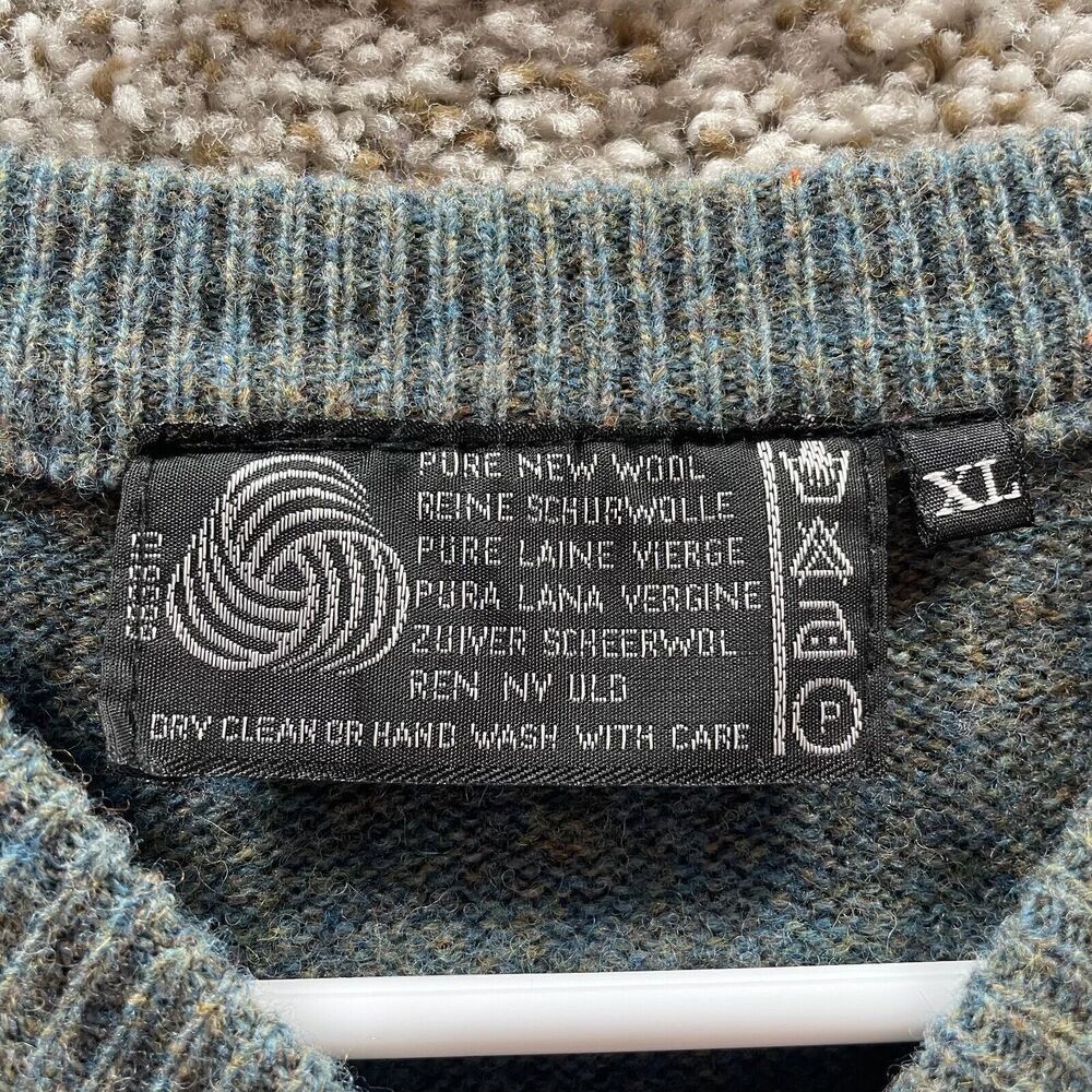 Pure New Wool Sweater Men Extra Large Gray Argyle Diamond Crew Neck Pullover VTG - Picture 6 of 10